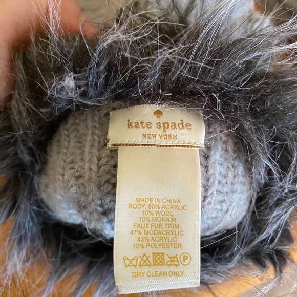 Kate Spade Knit Gray Wool Blend Convertible Fingerless Gloves W/ Faux Fur Trim - Picture 5 of 5